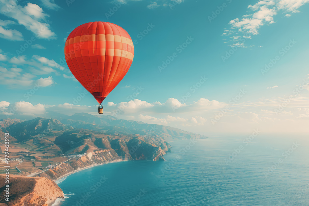 Colorful hot air balloons Floating high in the clear blue sky, the scenery is beautiful and bright. Colorful hot air balloons Floating high in the clear blue sky, the scenery is beautiful and bright.