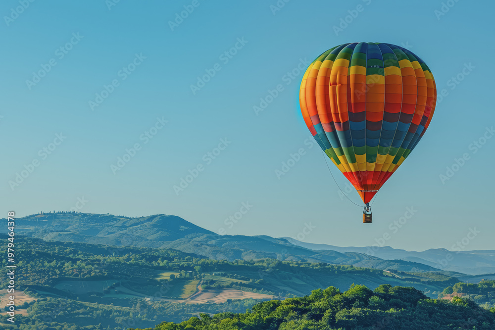 Obraz premium Colorful hot air balloons Floating high in the clear blue sky, the scenery is beautiful and bright.