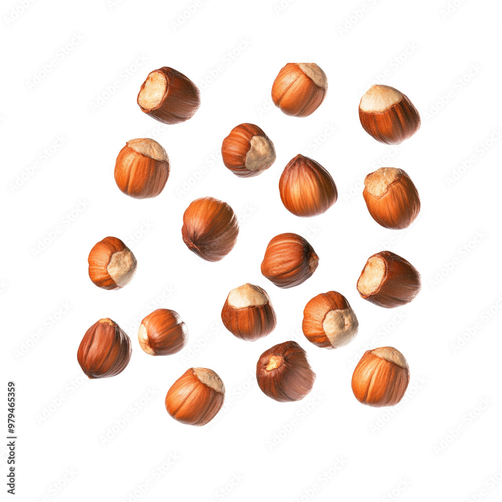 Falling Hazelnuts Isolated on White Background Falling Hazelnuts Isolated on White Background