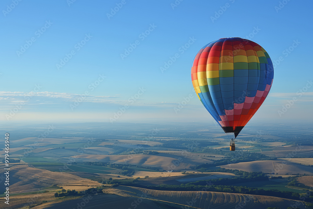 Naklejka premium Colorful hot air balloons Floating high in the clear blue sky, the scenery is beautiful and bright.