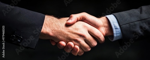 Two hands engaged in a firm handshake, symbolizing agreement, partnership, and mutual respect in a professional setting.