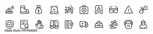 Set of workplace injury icons. 20 sets of workplace injury icons. Workplace injury icons. Simple line workplace injury icons