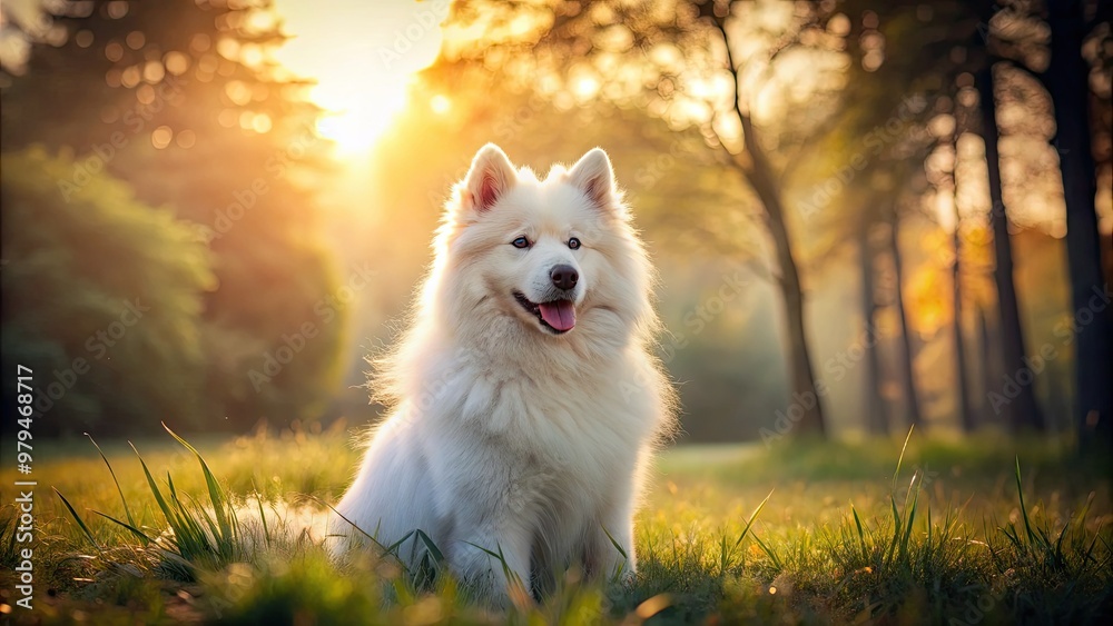 serene misty park morning fluffy white samoyed face ethereal softbox lighting creamy pastels gentle calm peaceful introspective gentle gaze