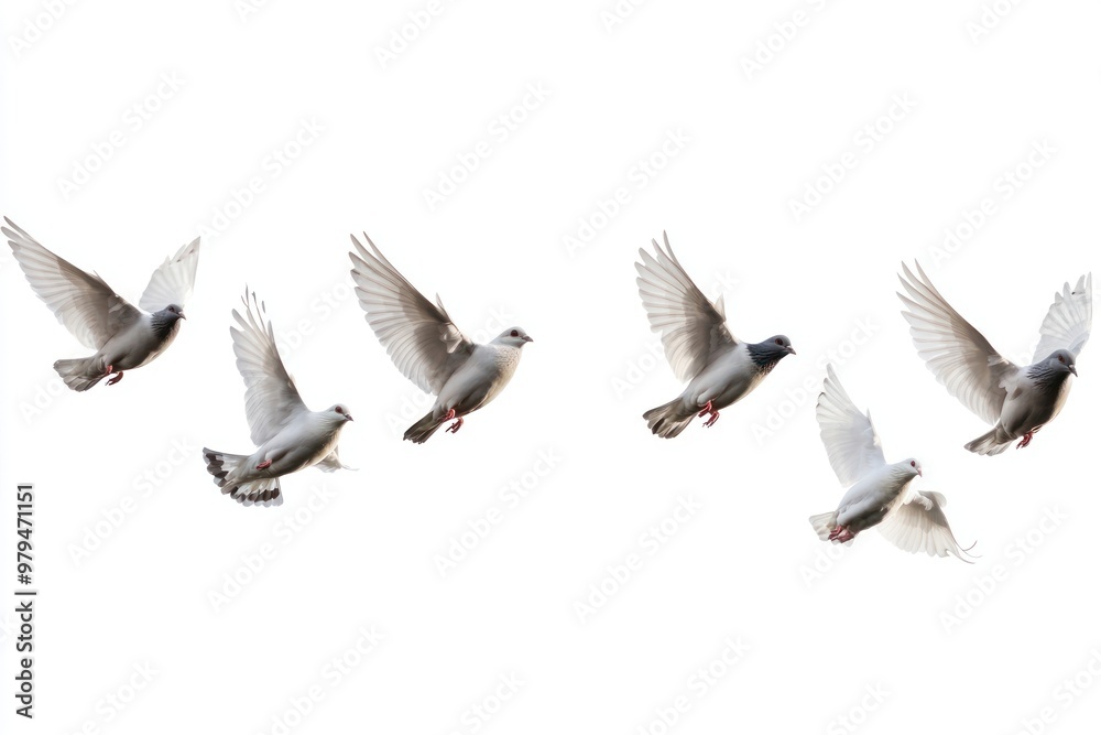 Obraz premium Flying doves in clear sky
