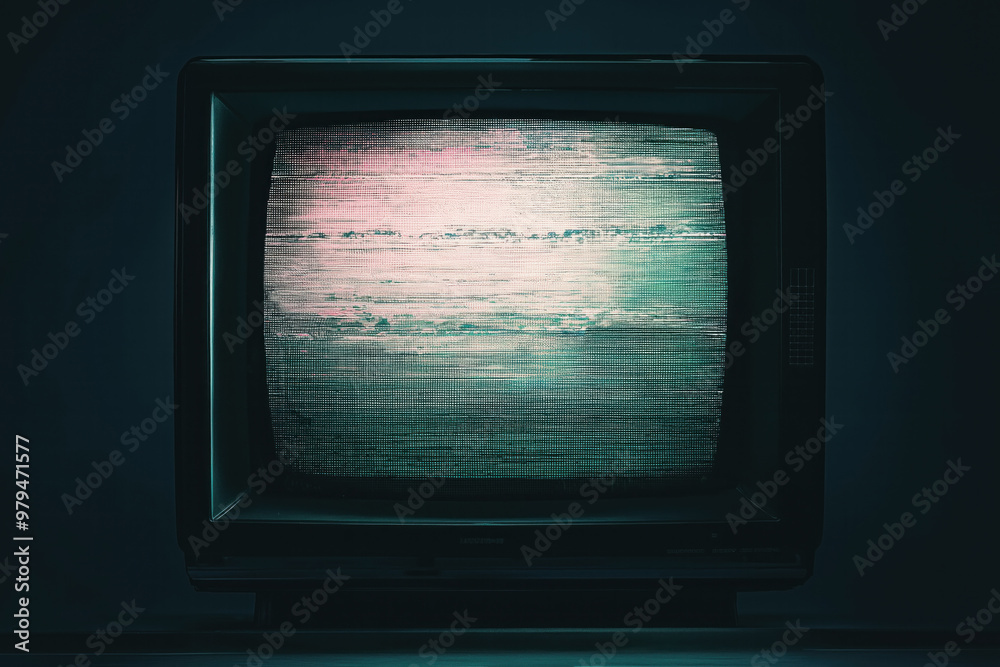 Old tv with a no signal screen, glitches and noise error, vintage colors Old tv with a no signal screen, glitches and noise error, vintage colors