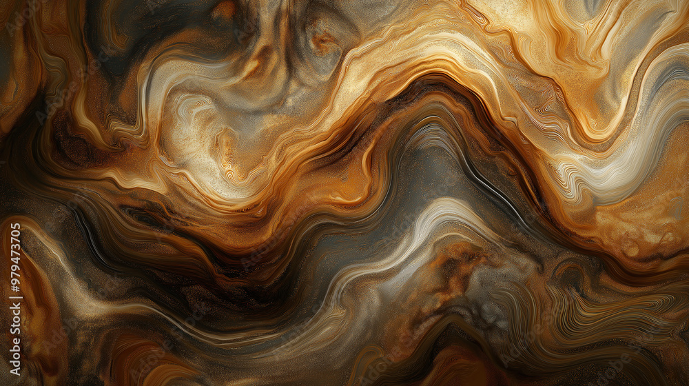 Fototapeta premium Abstract fluid art painting in earthy tones of brown and gold