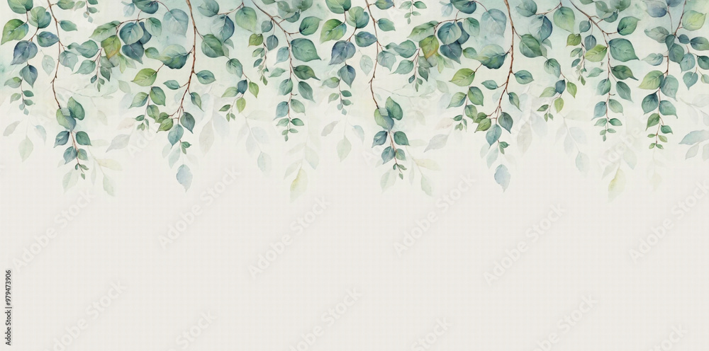 custom made wallpaper toronto digitalPainted leaves on top. Photo wallpapers for the wall. The mural in the living room. Watercolor leaves. Tropical leaves on a gray background.