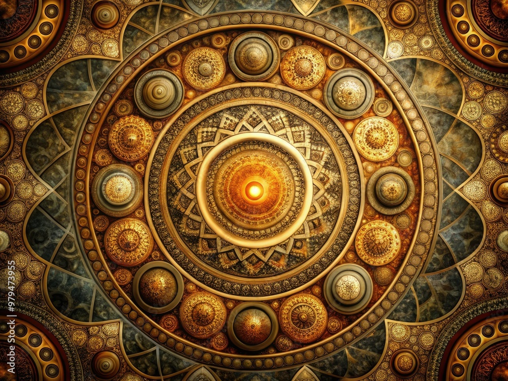 Obraz premium Mysterious ancient mystique of intricate circle patterns unfolding in earthy tones