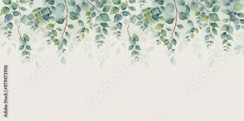 Wallpaper Mural Painted leaves on top. Photo wallpapers for the wall. The mural in the living room. Watercolor leaves. Tropical leaves on a gray background. Torontodigital.ca