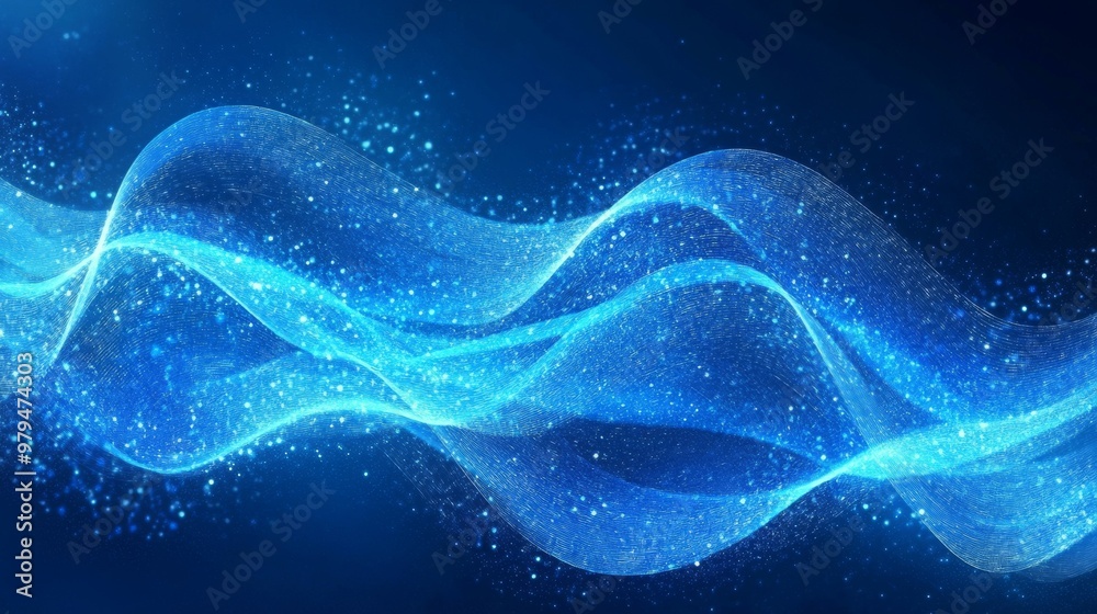 Attract Blue Line Movement, Abstract Wave Line, Light Technology Background, Copy Space Attract Blue Line Movement, Abstract Wave Line, Light Technology Background, Copy Space