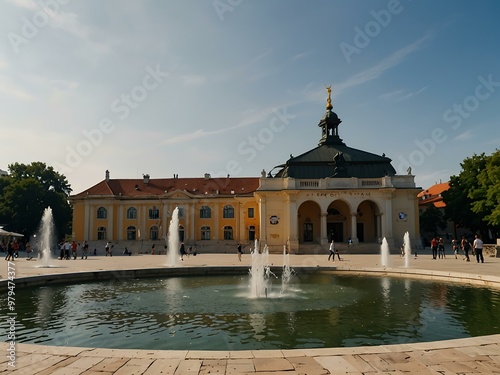 Art Pavilion and fountain in Zagreb.