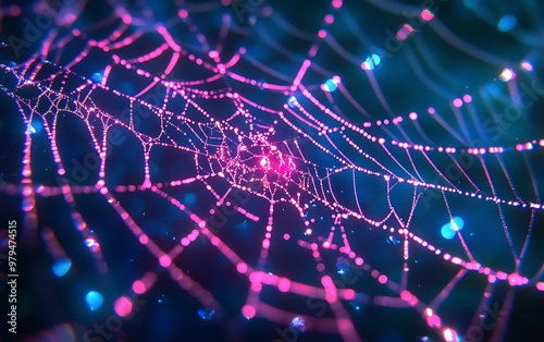 Illuminated Spider Web: UV Light Highlights Neon Glow in Nighttime Capture photo