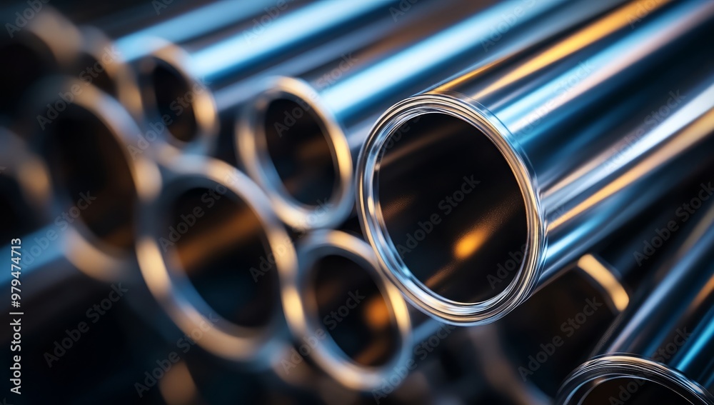 A stack of stainless-steel pipes in the background A stack of stainless-steel pipes in the background