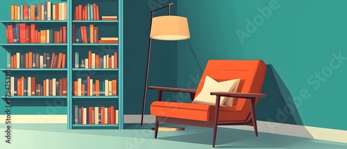 Cozy Reading Corner with Bookshelf and Armchair