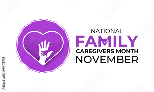 Family Caregivers month is observed every year in November. Calligraphy Poster Design. The Plum Ribbon raises awareness for cancer caregivers. Banner poster and background design template. Vector.