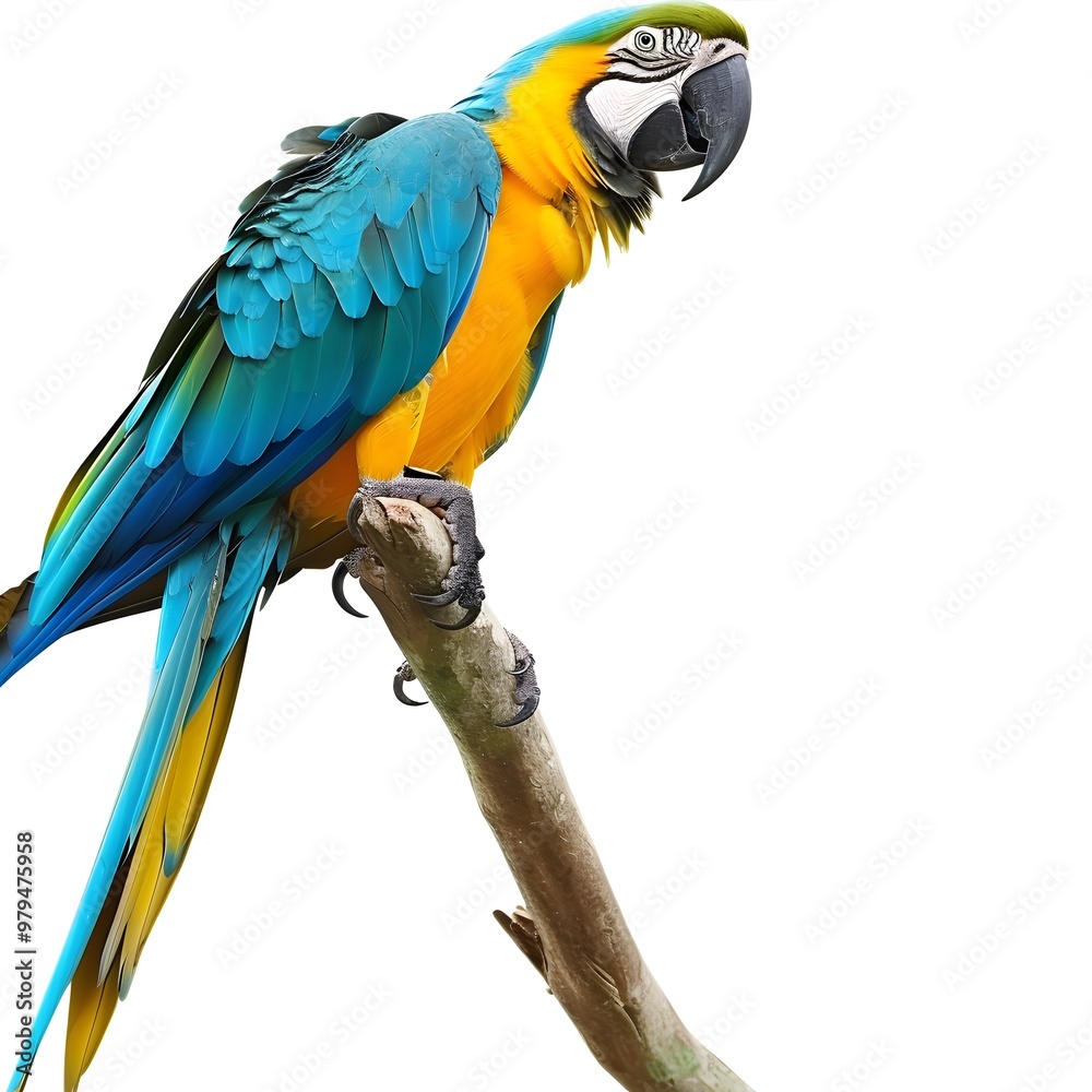 Obraz premium Colorful Parrot Perched on a Branch, Feathers Vibrant and Detailed