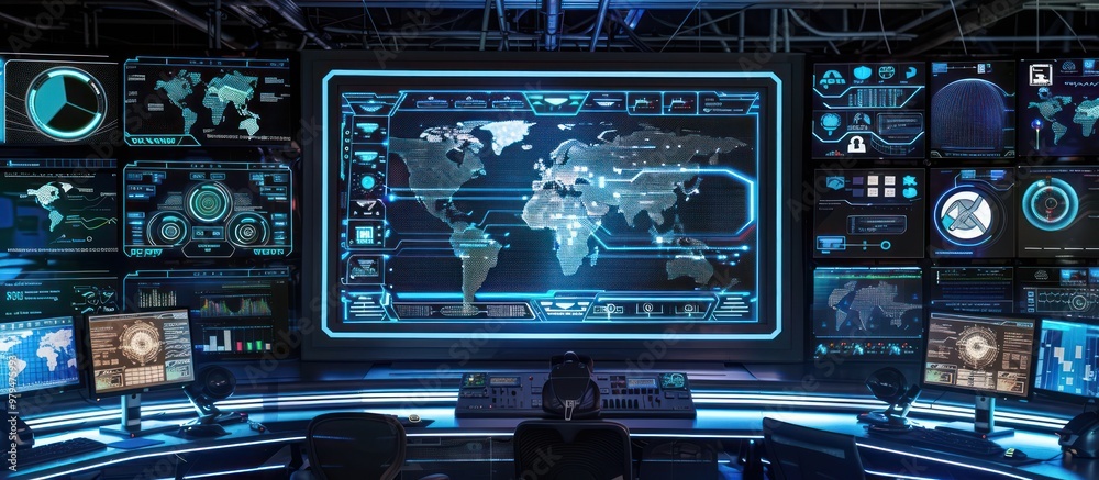 Fototapeta premium Global Surveillance System: A Futuristic Control Center