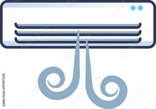 Illustration of an air conditioner blowing cool air, symbolizing comfort and temperature control.