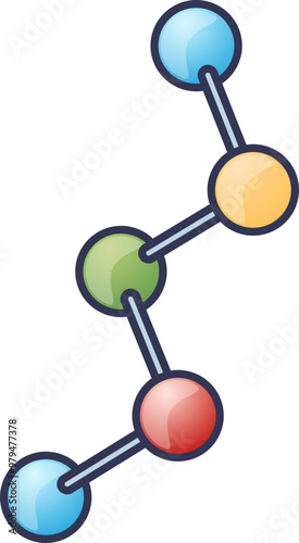 Colorful molecular structure representing an amino acid with connected atoms.