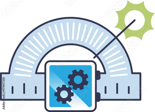 Illustration of an angle adjuster with gears, symbolizing precision and mechanical adjustment.