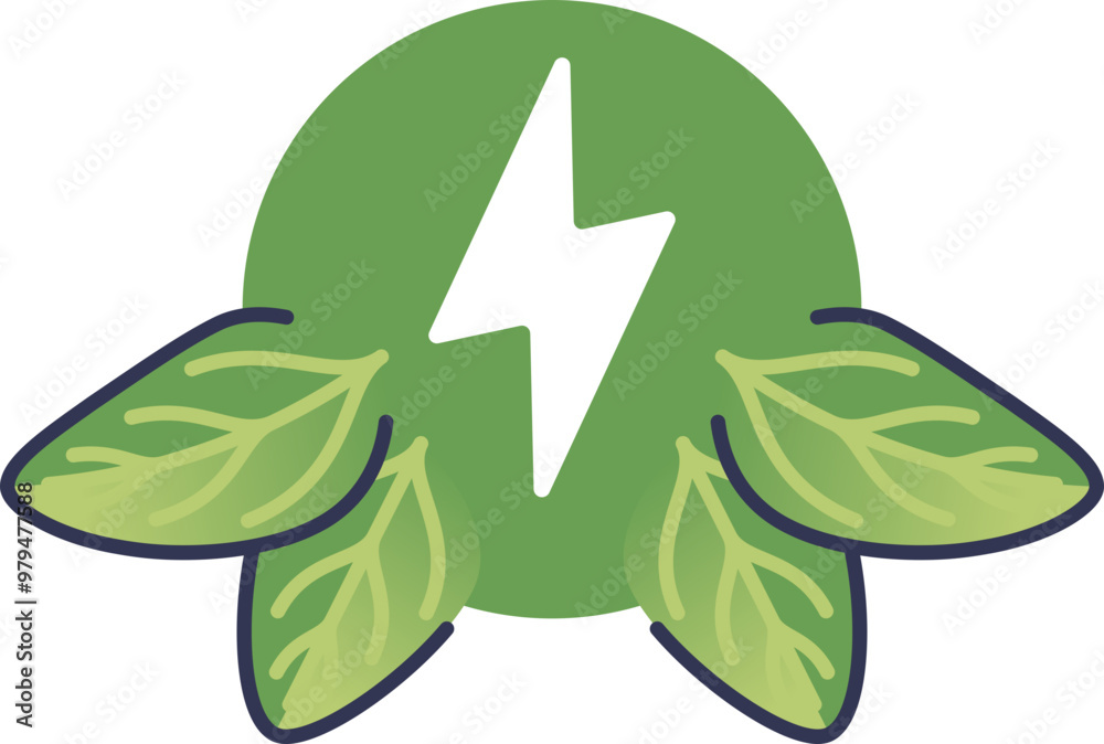 A green circle with a white lightning bolt symbol, surrounded by four green leaves, representing bioenergy and sustainability. A green circle with a white lightning bolt symbol, surrounded by four green leaves, representing bioenergy and sustainability.