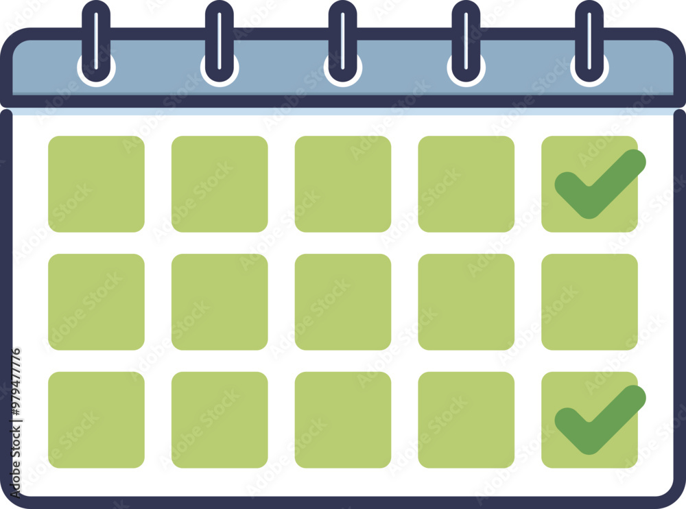 Illustration of a calendar with green check marks indicating important dates. Illustration of a calendar with green check marks indicating important dates.