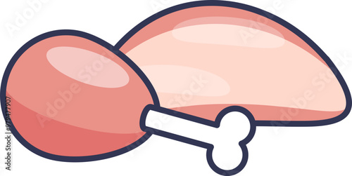 Illustration of a chicken drumstick and breast, representing poultry meat.