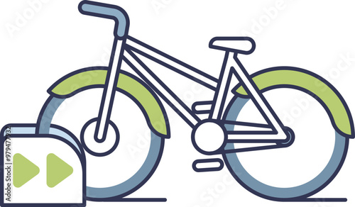 Illustration of a city bicycle with a docking station, symbolizing urban mobility and eco-friendly transportation.