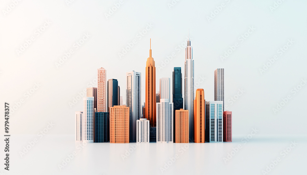 Fototapeta premium Stylized skyline with modern skyscrapers showcasing an array of colors and textures