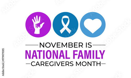 Family Caregivers month is observed every year in November. Calligraphy Poster Design. The Plum Ribbon raises awareness for cancer caregivers. Banner poster and background design template. Vector.