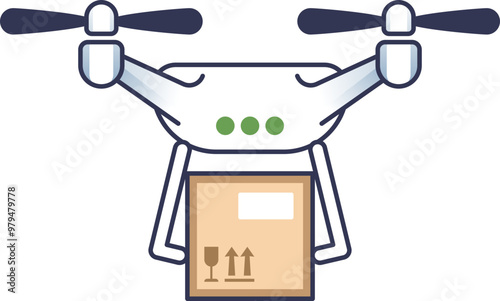 Illustration of a delivery drone carrying a package, symbolizing modern logistics and fast shipping.