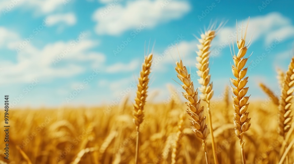 Fototapeta premium A golden wheat field swaying gently in the breeze under a vast