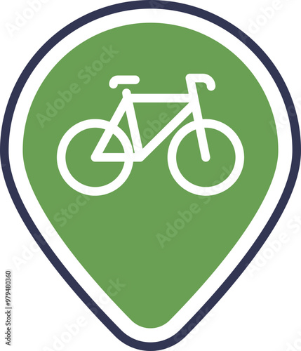 Green geopin with a white bicycle lane symbol, representing bike-friendly locations or routes.