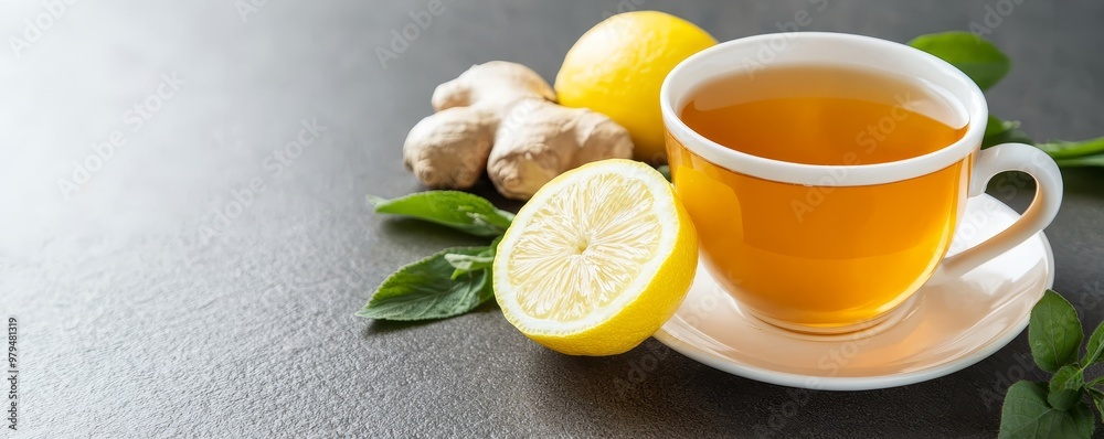 Herbal tea with lemon and ginger, symbolizing a natural antioxidant and immune-boosting beverage antioxidant immune booster Herbal tea with lemon and ginger, symbolizing a natural antioxidant and immune-boosting beverage antioxidant immune booster