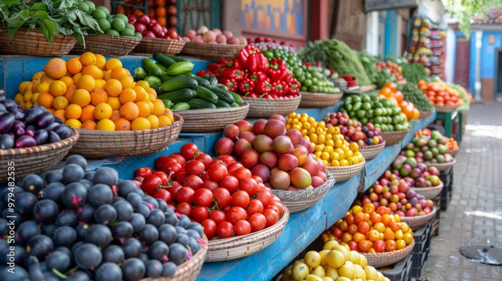 Obraz premium Vibrant Produce Stall in a Moroccan Market