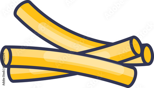Illustration of three rigatoni pasta pieces, representing Italian cuisine and pasta varieties.