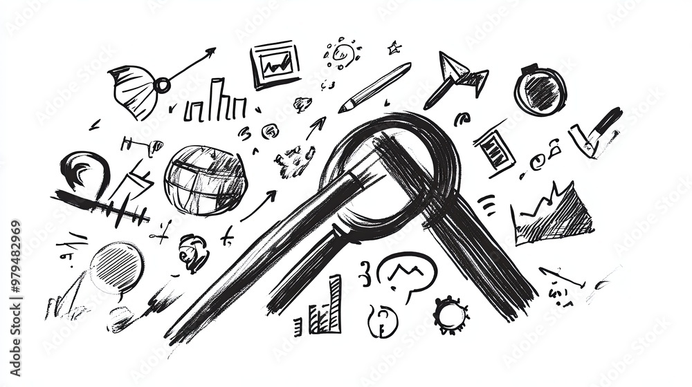 Fototapeta premium Search engine ranking sketch with a minimalist style, showcasing a conceptual representation of SEO performance metrics. 