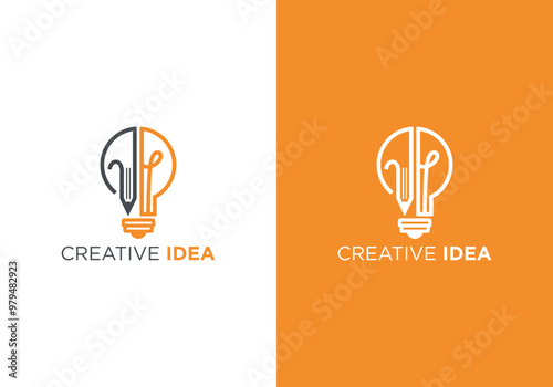 Creative ideas for logo design. creative logo vector design template. combination of light bulb with pencil in logo