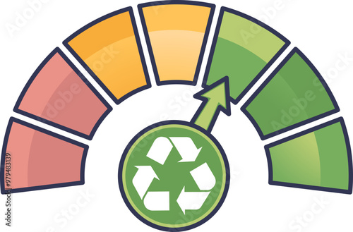 A rising graph made of recycled items symbolizes growth in recycling efforts and sustainability.