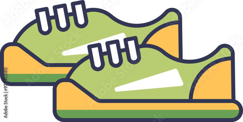 Illustration of green and yellow running shoes, symbolizing fitness and active lifestyle.