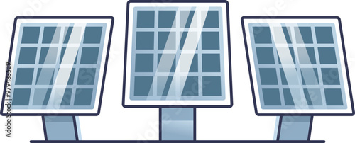Illustration of three solar panels representing renewable energy and sustainability.
