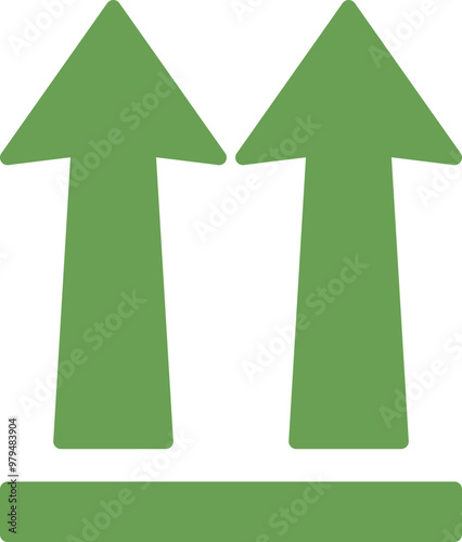 Green 'This Side Up' symbol with two upward arrows and a horizontal line, indicating proper orientation for handling packages.
