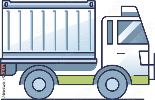 Illustration of a truck carrying a container, side view. Main objects: truck, container. Concept: transportation, logistics.