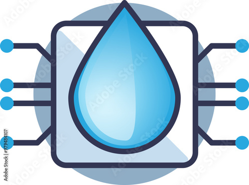Illustration of a water quality sensor icon with a water droplet and circuit elements, symbolizing technology in water monitoring.