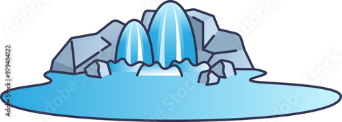 Illustration of a serene waterfall cascading down a mountain with trees and a pool below, symbolizing tranquility.