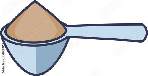 Illustration of a scoop filled with whey protein powder, symbolizing nutrition and fitness supplements.