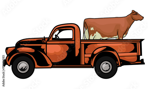 cattle farm truck with separate white background