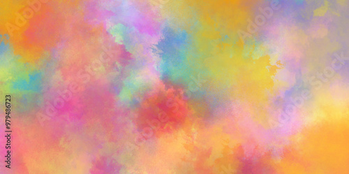 abstract watercolor background with pink and yellow color. Rainbow color sky background.  Beautiful and light color colorful background,  web design and for making painting .