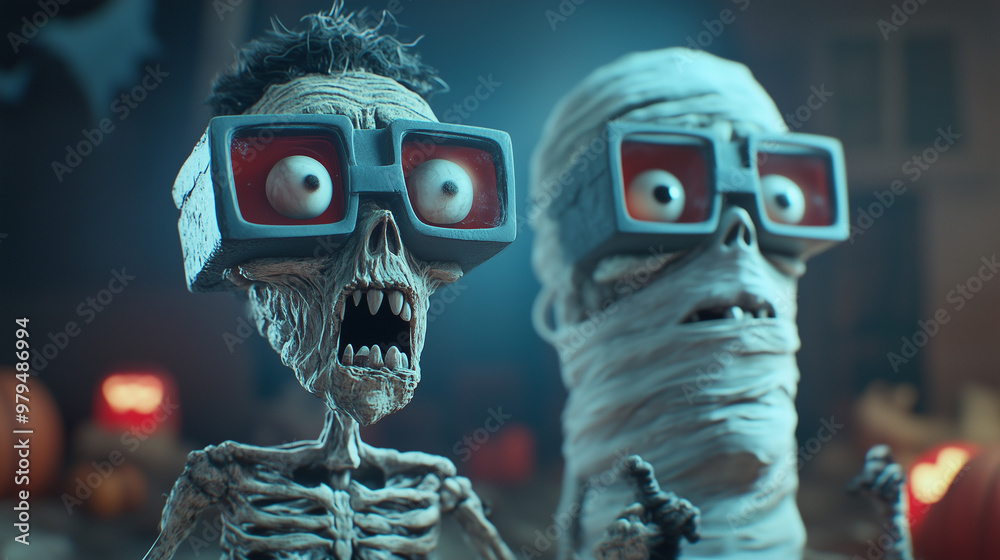 halloween Horror cartoon flyer with grim reaper, zombie and mummy wearing 3D glasses. at cinema Clipart of spooky halloween characters
halloween Horror cartoon flyer with grim reaper, zombie and mummy wearing 3D glasses. at cinema Clipart of spooky halloween characters