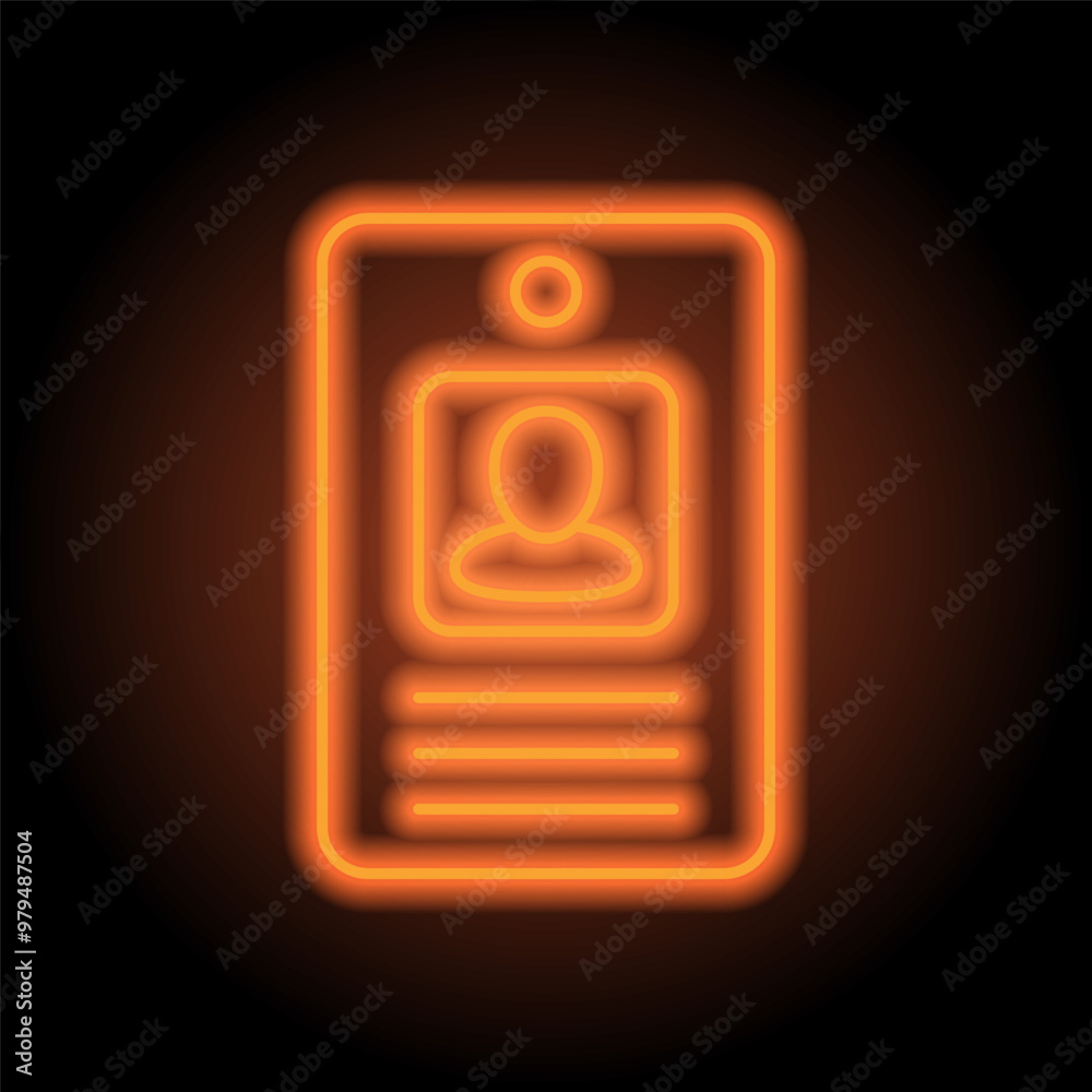 Id card icon vector. Flat design. Orange neon on black background